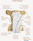 Best recycled All-In-One Cloth Diaper with athletic wicking jersey and bamboo. Tummy panel, for belly sleepers. This washable cotton diaper keeps baby dry at night.