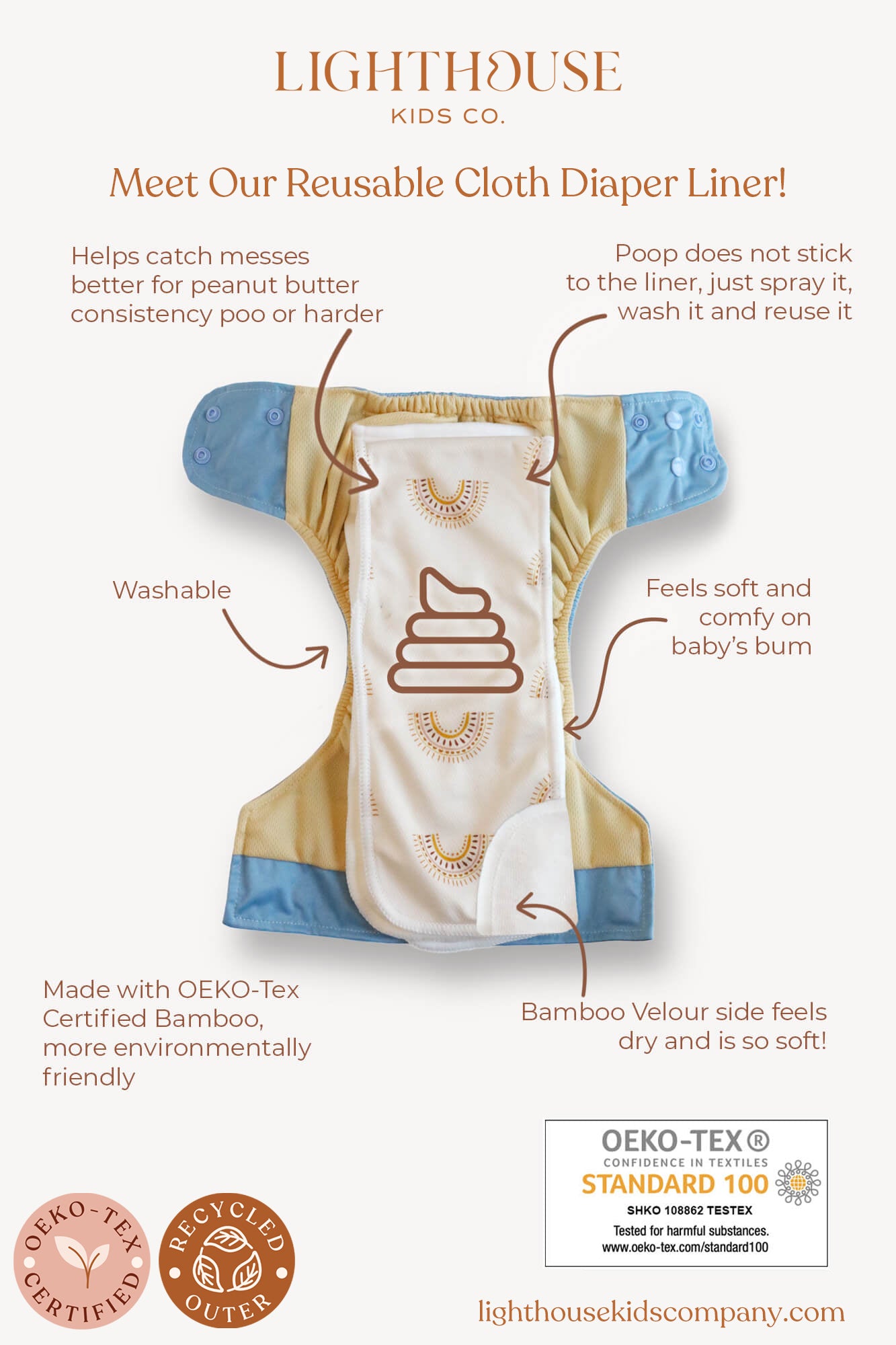 Lighthouse Kids Company Reusable Cloth Diaper Liners Safari