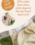 Pocket cloth diaper, recycled. Washable diaper with AWJ and gentle elastic and tummy pannel. Easy to stuff insert. Lighthouse Kids is a small mom run business in Iowa City, IA