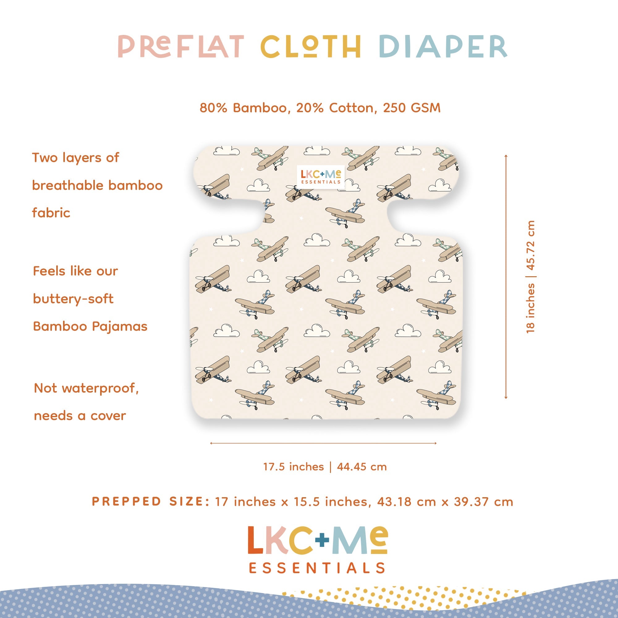LKC+Me One-Size Cloth Diaper Preflat (Insert) - Farm