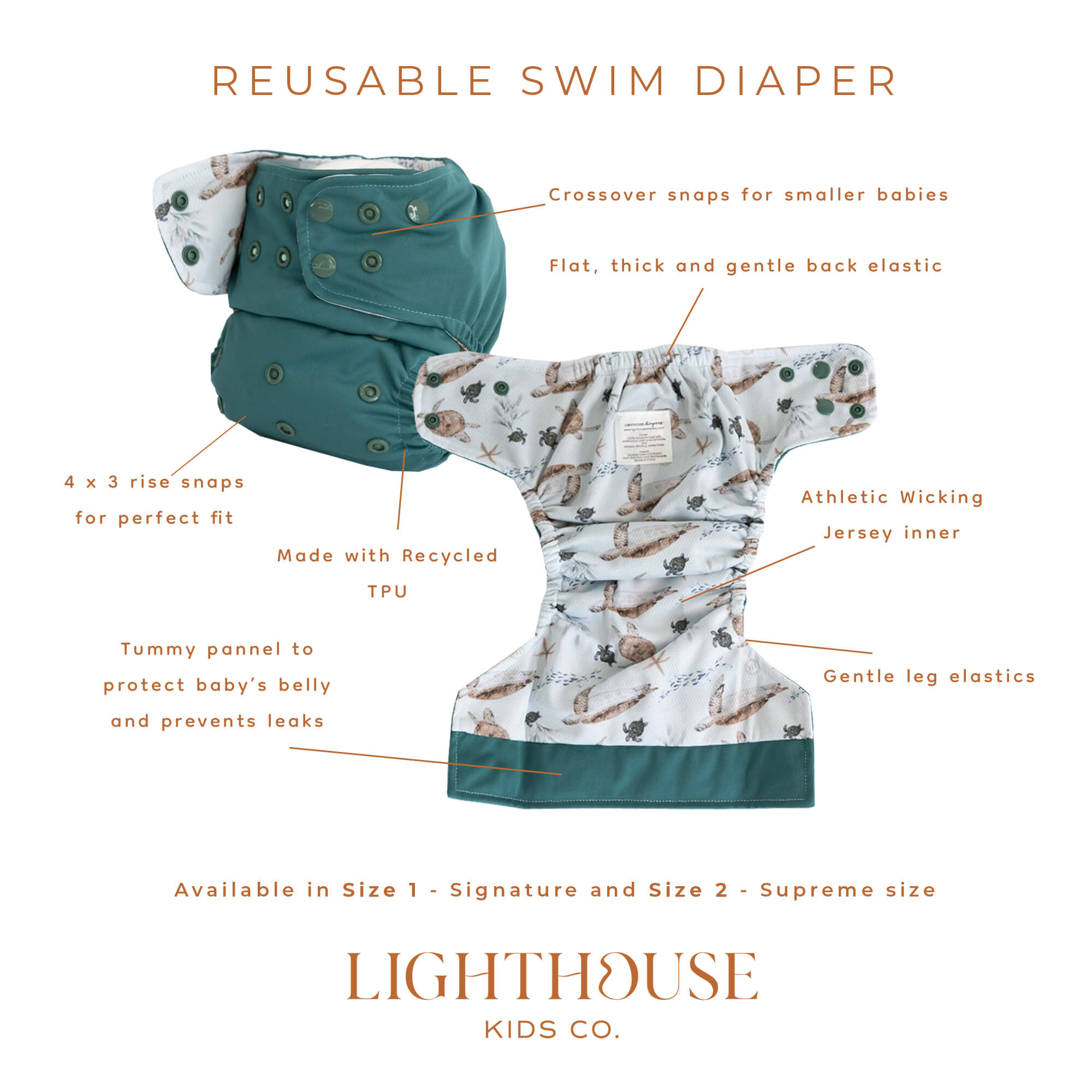 Lighthouse Kids Co. Cloth Diapers keeps baby cool and dry by using Athletic Wicking Jersey.  Our tummy panel helps with leaks at night.  Our small cloth diaper company is based in Iowa City, IA.