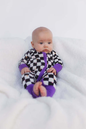 𝐒𝐀𝐋𝐄! 𝟓𝟎% 𝐎𝐅𝐅!  Bamboo Baby Pajamas - Double Zipper - Longies - Checkered Magic - FINAL SALE