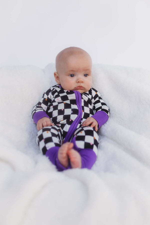 𝐒𝐀𝐋𝐄! 𝟓𝟎% 𝐎𝐅𝐅!  Bamboo Baby Pajamas - Double Zipper - Longies - Checkered Magic - FINAL SALE