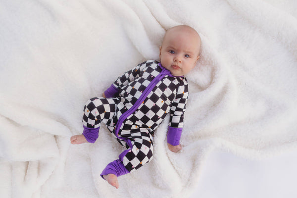 𝐒𝐀𝐋𝐄! 𝟓𝟎% 𝐎𝐅𝐅!  Bamboo Baby Pajamas - Double Zipper - Longies - Checkered Magic - FINAL SALE