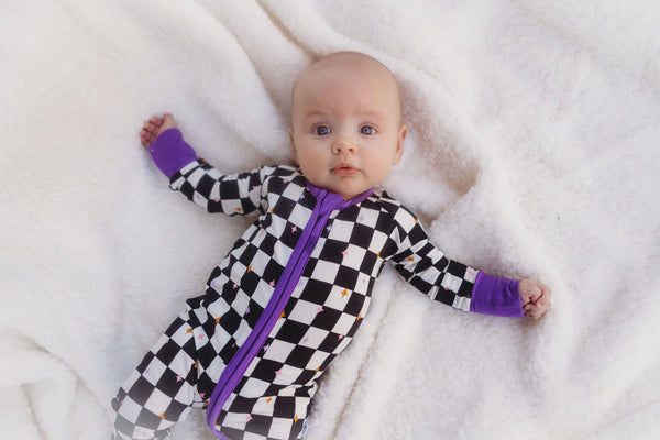𝐒𝐀𝐋𝐄! 𝟓𝟎% 𝐎𝐅𝐅!  Bamboo Baby Pajamas - Double Zipper - Longies - Checkered Magic - FINAL SALE