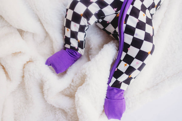 𝐒𝐀𝐋𝐄! 𝟓𝟎% 𝐎𝐅𝐅!  Bamboo Baby Pajamas - Double Zipper - Longies - Checkered Magic - FINAL SALE