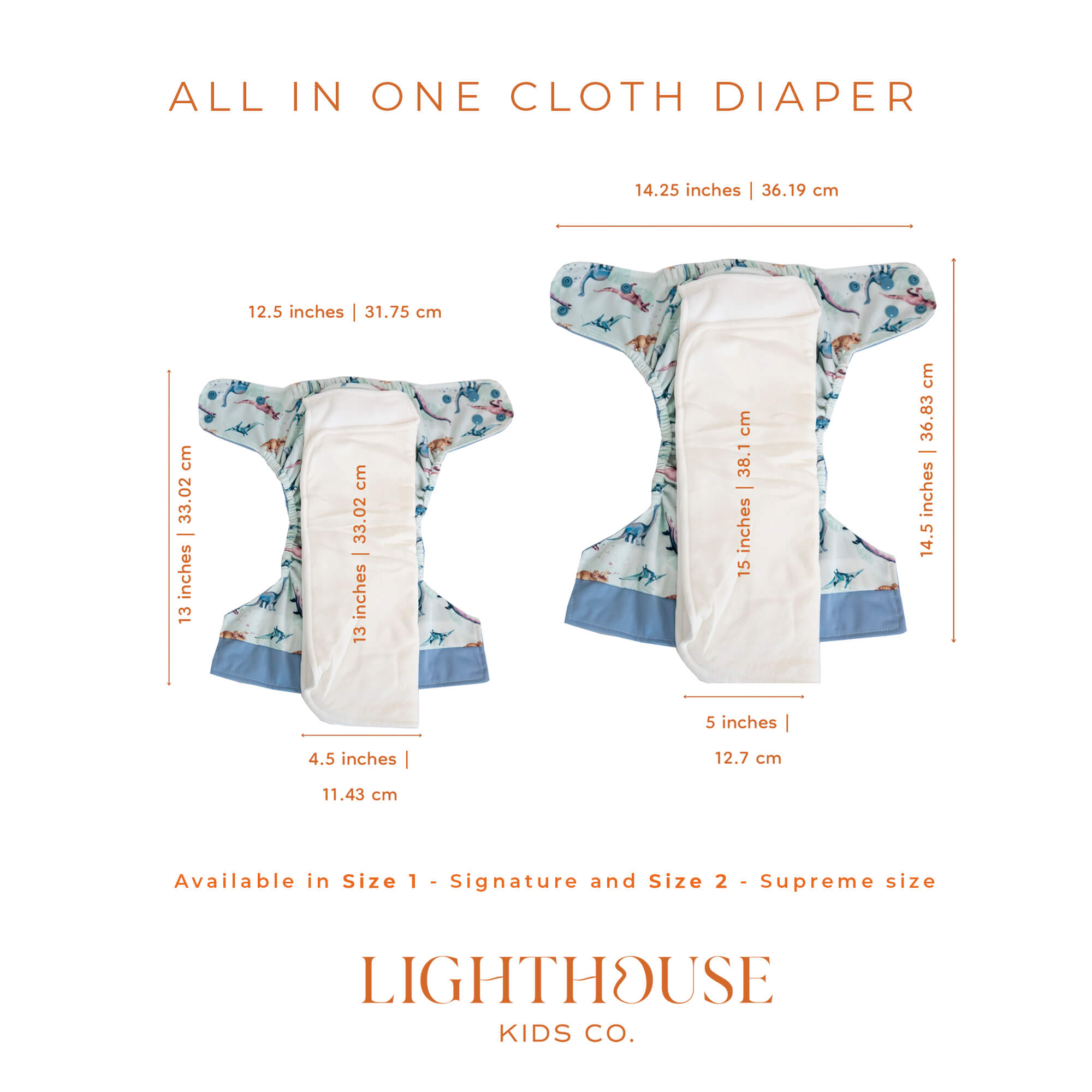 All-In-One Cloth Diaper AIO Lighthouse Kids Company length and sizing