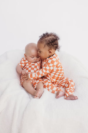 𝐒𝐀𝐋𝐄! 𝟓𝟎% 𝐎𝐅𝐅! Bamboo Baby Pajamas - Double Zipper - Longies - Checkers - FINAL SALE