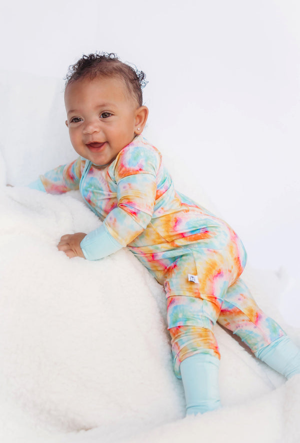 𝐒𝐀𝐋𝐄! 𝟓𝟎% 𝐎𝐅𝐅! Bamboo Baby Pajamas - Double Zipper - Longies - Tie-Dye - FINAL SALE