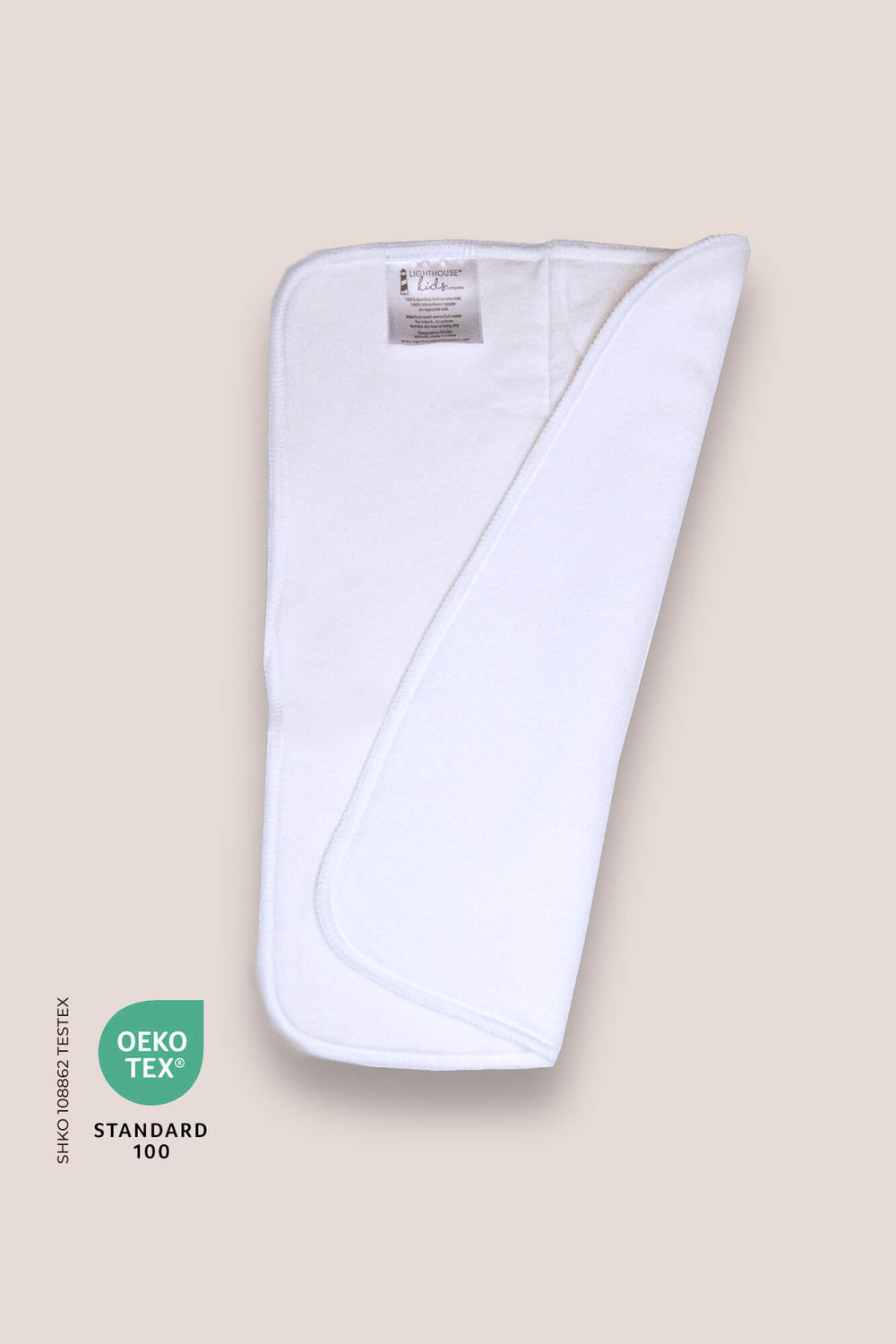 Lighthouse Kids Co. bamboo cloth diaper insert.  Pairs with our Athletic Wicking Jersey AWJ Pocket Cloth Diaper with Tummy Panel.  Small WAHM business in Iowa City, IA.