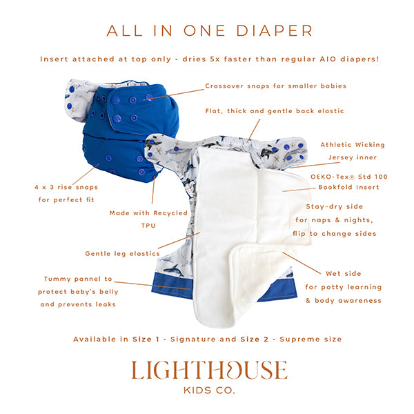 All-In-One Cloth Diaper AIO Lighthouse Kids Company, leakproof 