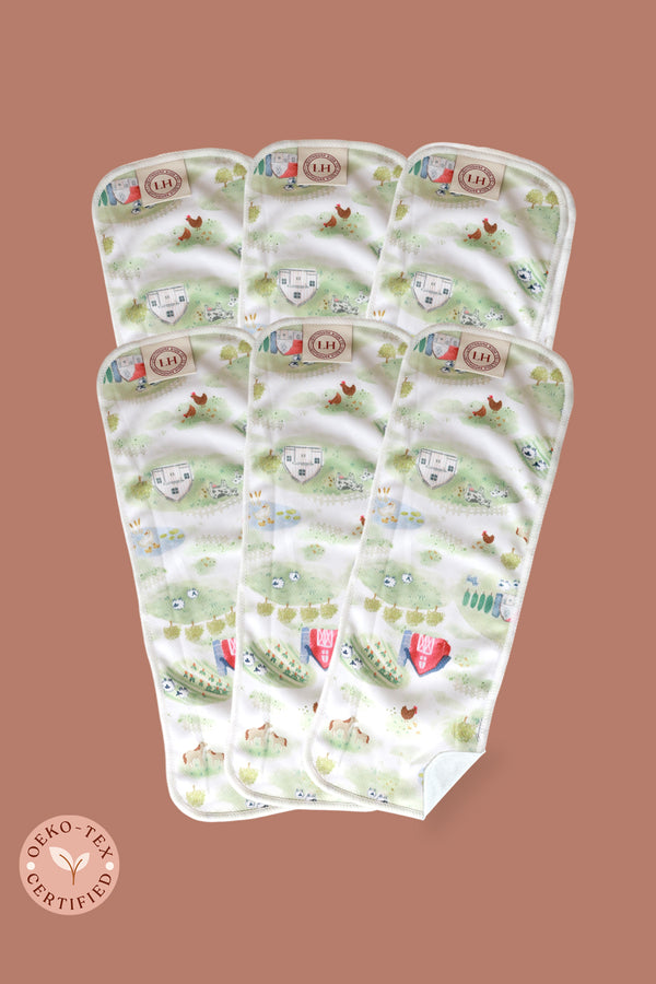 Reusable cloth diaper liner.  What to do with poop and cloth diapers.  Farm Print