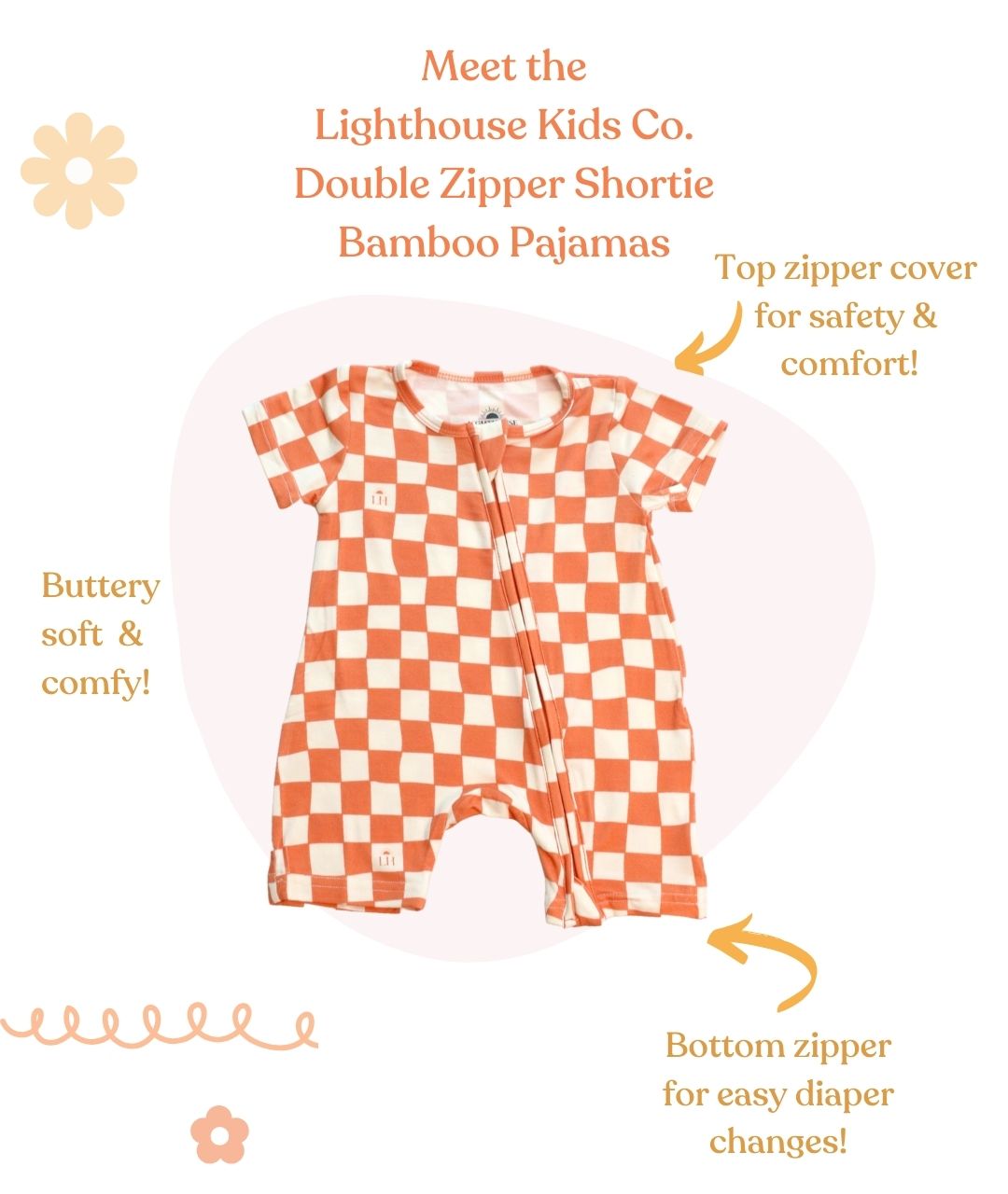 𝐒𝐀𝐋𝐄! 𝟓𝟎% 𝐎𝐅𝐅! Bamboo Baby Pajamas - Double Zipper - Shorties - Checkers - FINAL SALE