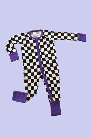 𝐒𝐀𝐋𝐄! 𝟓𝟎% 𝐎𝐅𝐅!  Bamboo Baby Pajamas - Double Zipper - Longies - Checkered Magic - FINAL SALE