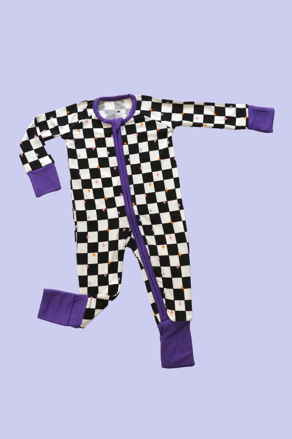 𝐒𝐀𝐋𝐄! 𝟓𝟎% 𝐎𝐅𝐅!  Bamboo Baby Pajamas - Double Zipper - Longies - Checkered Magic - FINAL SALE