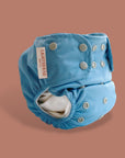 Blue all in one AIO cloth diaper with button closure by Lighthouse Kids Company
