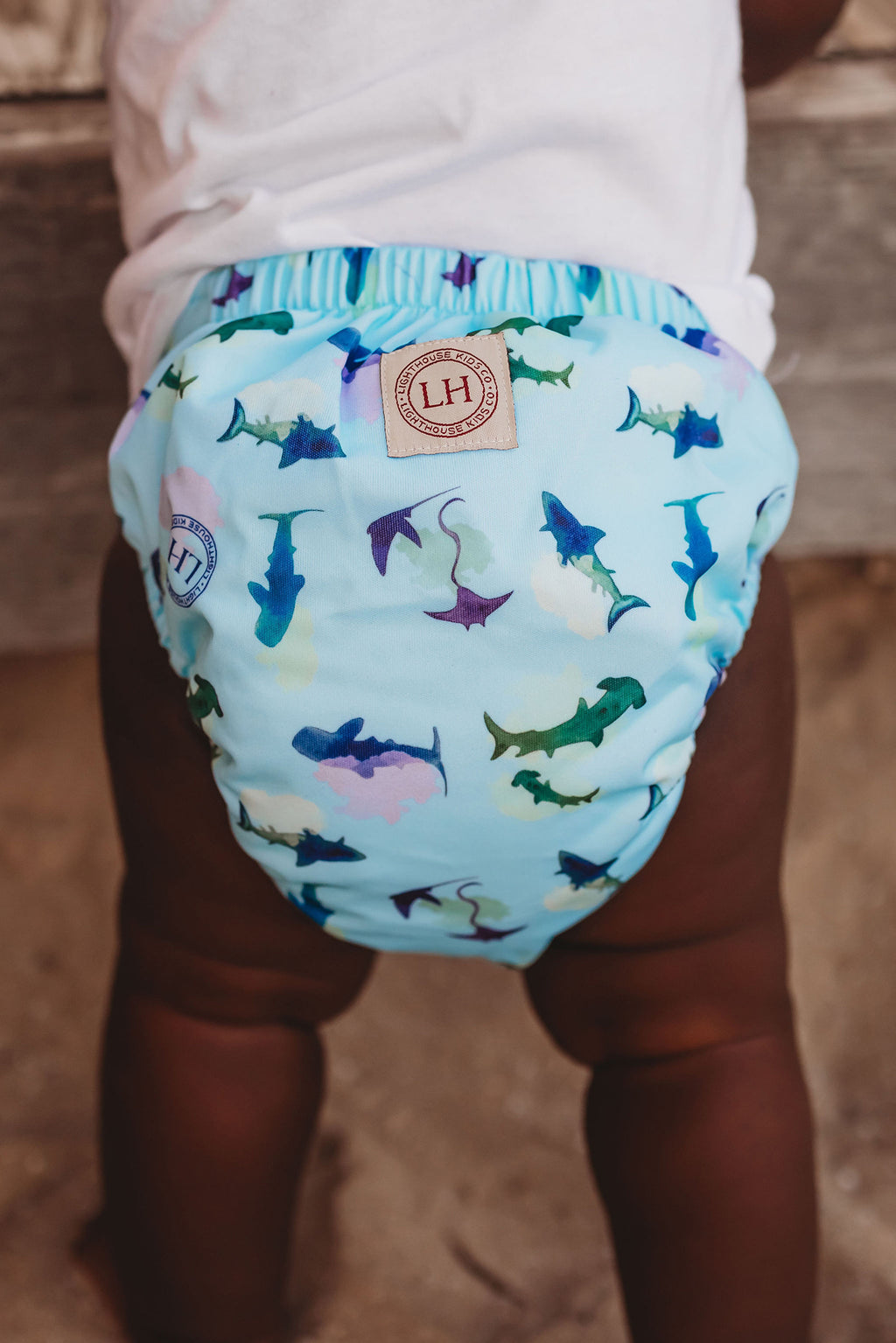 Reusable Swim Diaper with Athletic Wicking Jersey Shark Cloth