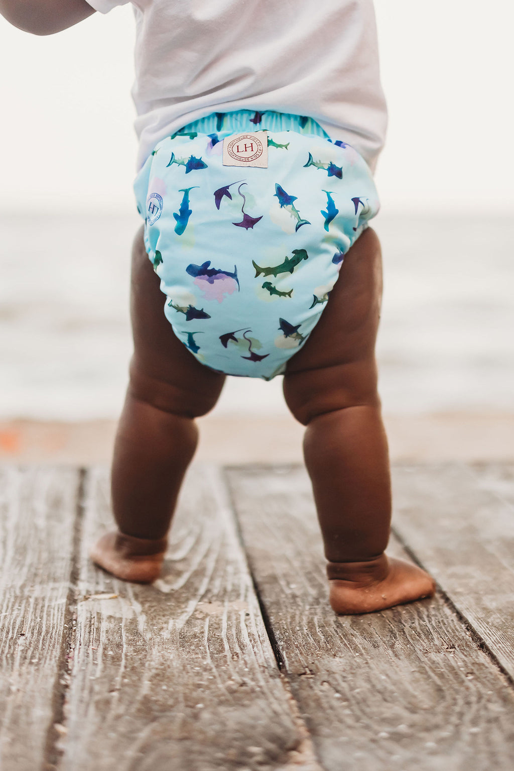 Reusable Swim Diaper with Athletic Wicking Jersey Shark Cloth