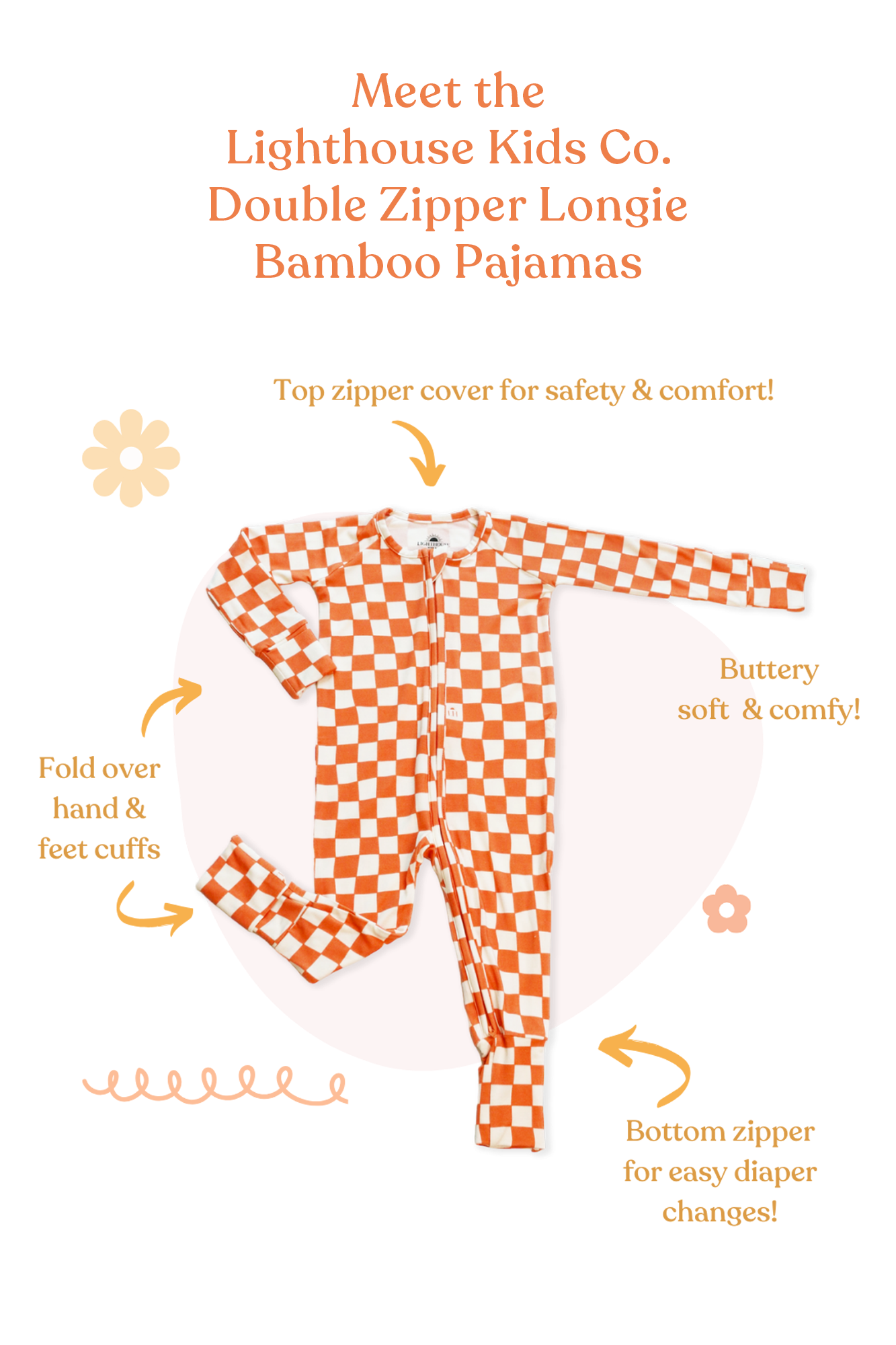 Bamboo Baby Pajamas - Double Zipper - Longies - Checkered Magic