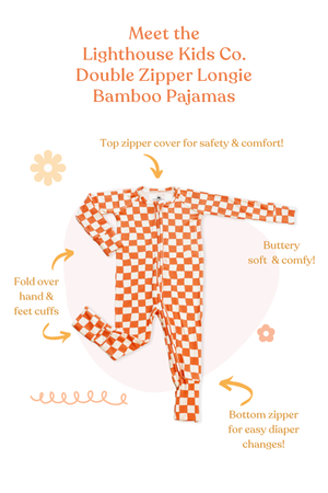 𝐒𝐀𝐋𝐄! 𝟓𝟎% 𝐎𝐅𝐅!  Bamboo Baby Pajamas - Double Zipper - Longies - Checkered Magic - FINAL SALE