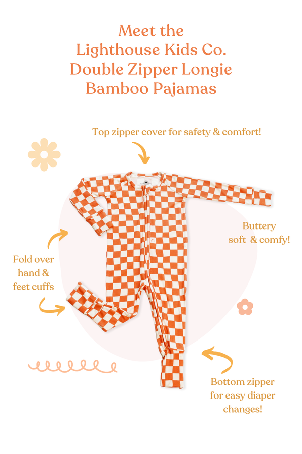 𝐒𝐀𝐋𝐄! 𝟓𝟎% 𝐎𝐅𝐅!  Bamboo Baby Pajamas - Double Zipper - Longies - Checkered Magic - FINAL SALE