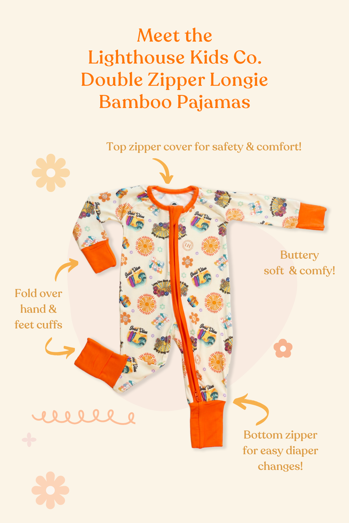 Bamboo Baby Pajamas - Double Zipper - Longies - Good Vibes