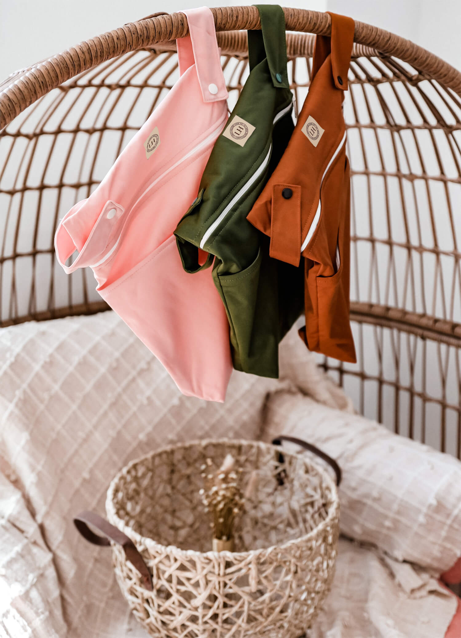 Hanging Pail Wet Bag Cloth Diapers on a closet hook