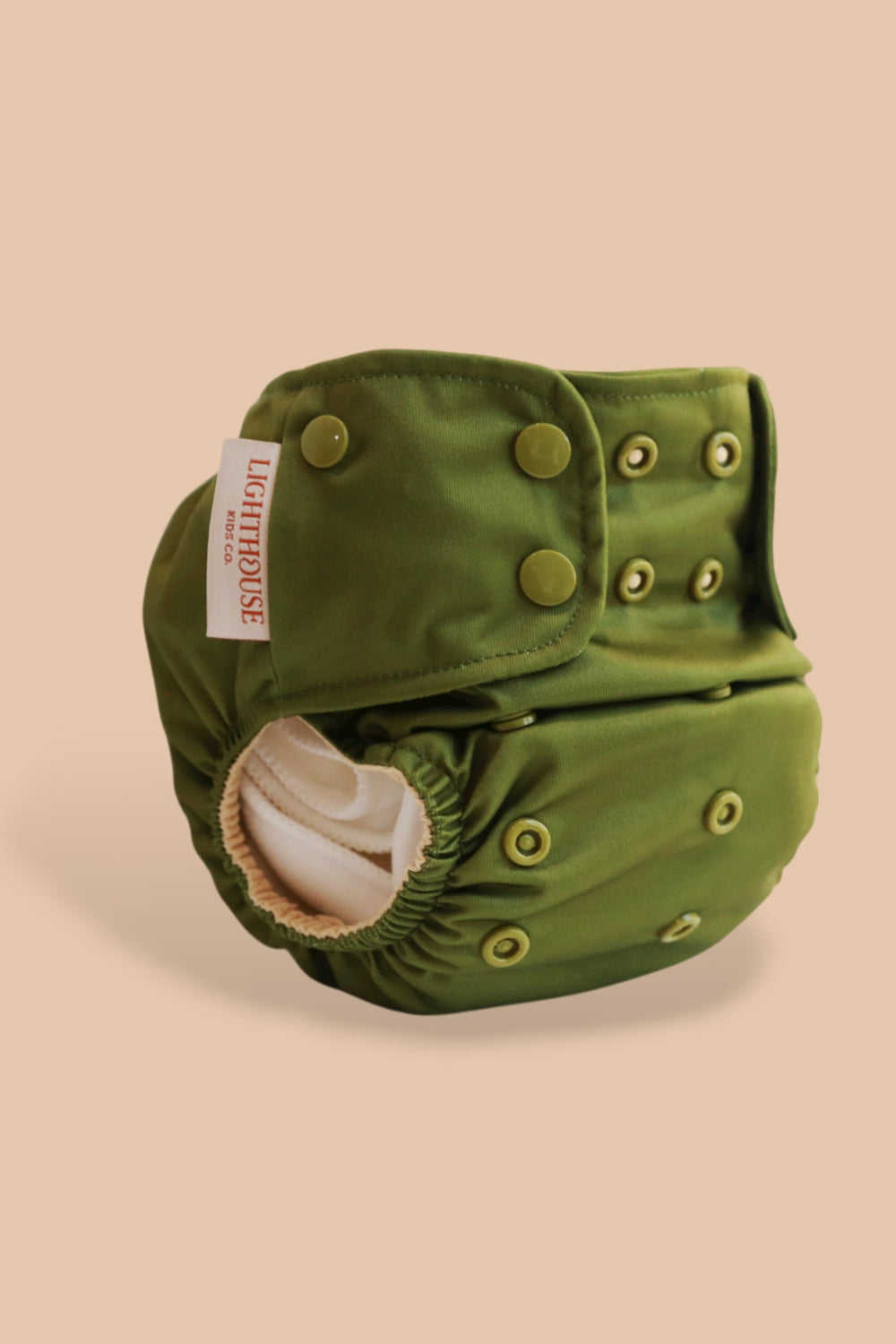 Green cloth diaper lighthouse kids company all in one aio non toxic diapering